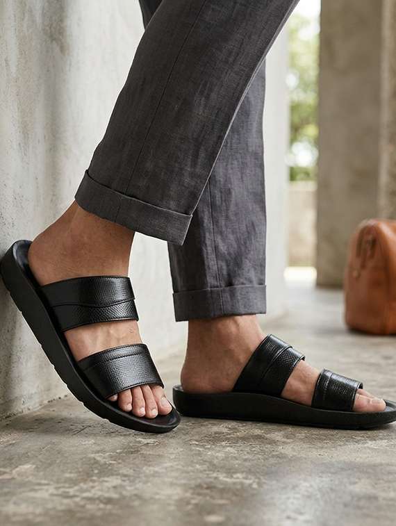 Men Black Slip On Sandal - 22542717 -  Standard Image - 4