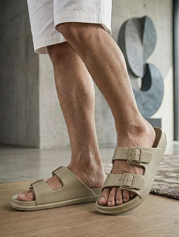 men beige slip on slider - 22542725 -  Standard Image - 4