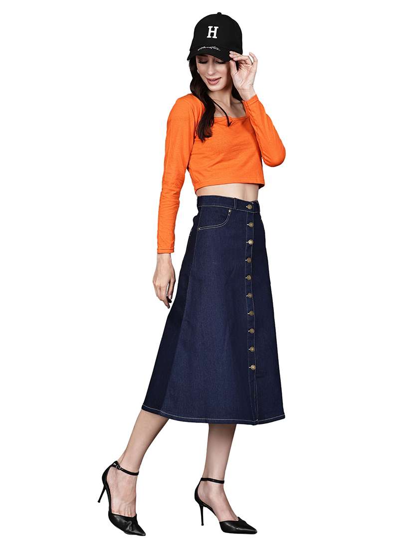 blue denim aline skirts - 22542732 -  Standard Image - 4