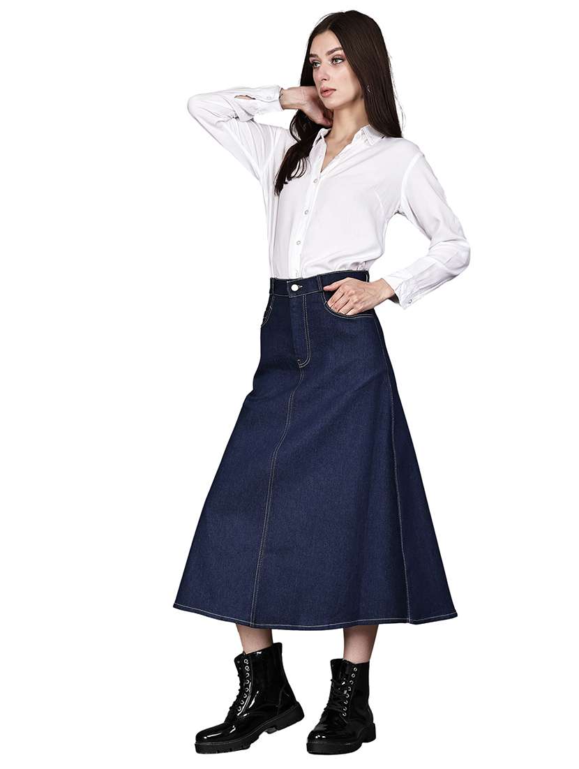 blue denim aline skirts - 22542741 -  Standard Image - 4