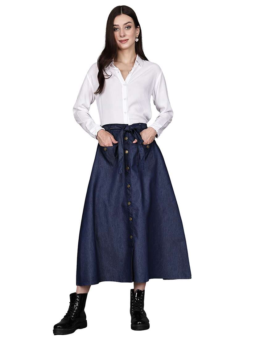 blue denim aline skirts - 22542756 -  Standard Image - 4