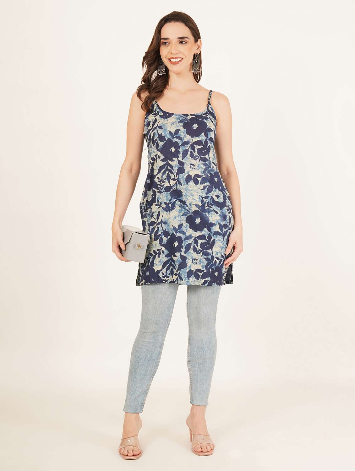 women printed shoulder strap straight kurti - 22542767 -  Standard Image - 4