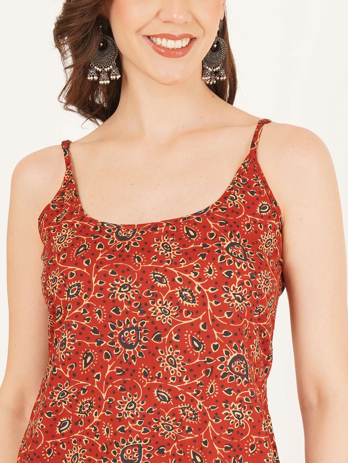 women printed shoulder strap straight kurti - 22542768 -  Standard Image - 1