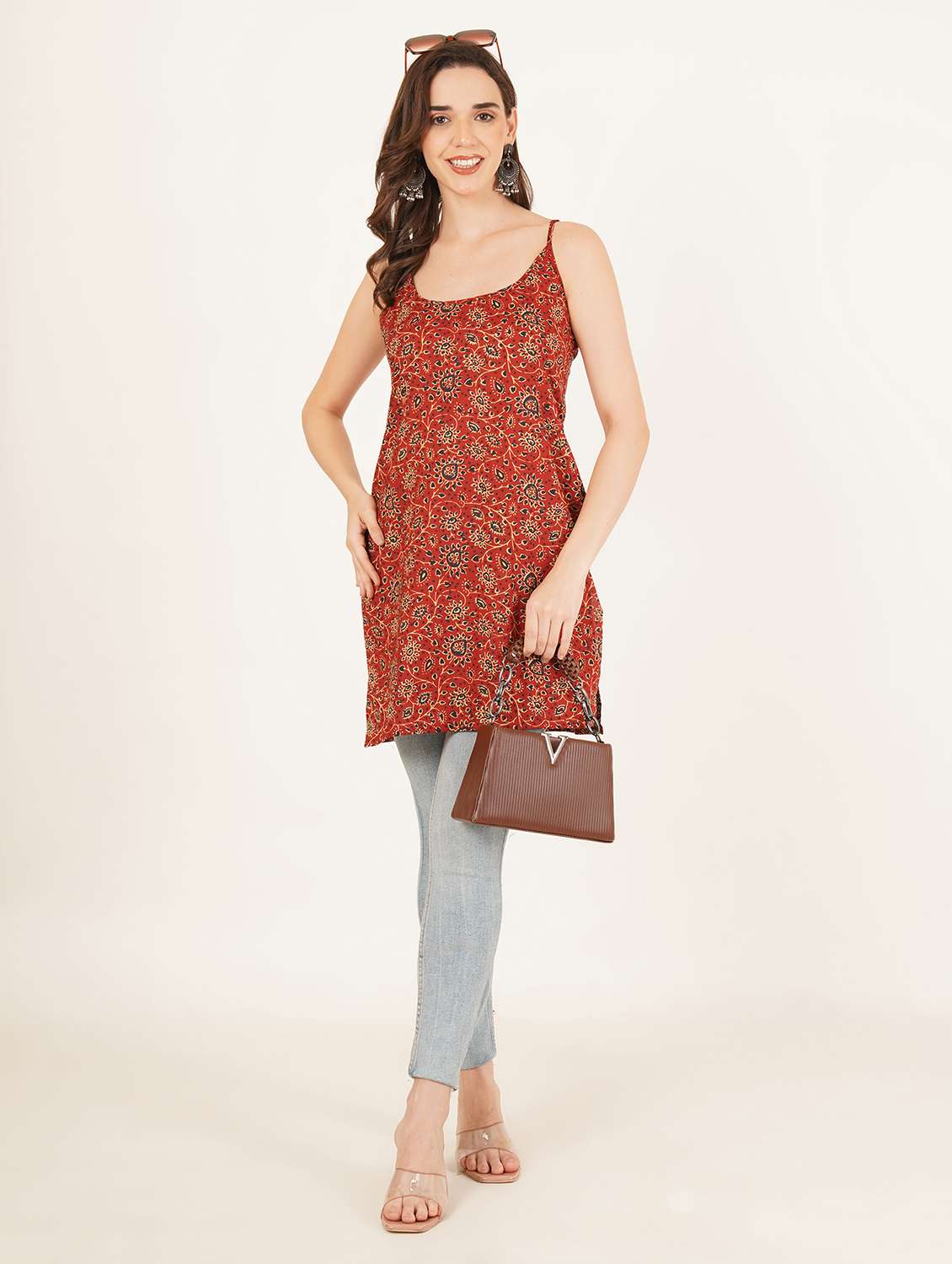 women printed shoulder strap straight kurti - 22542768 -  Standard Image - 4