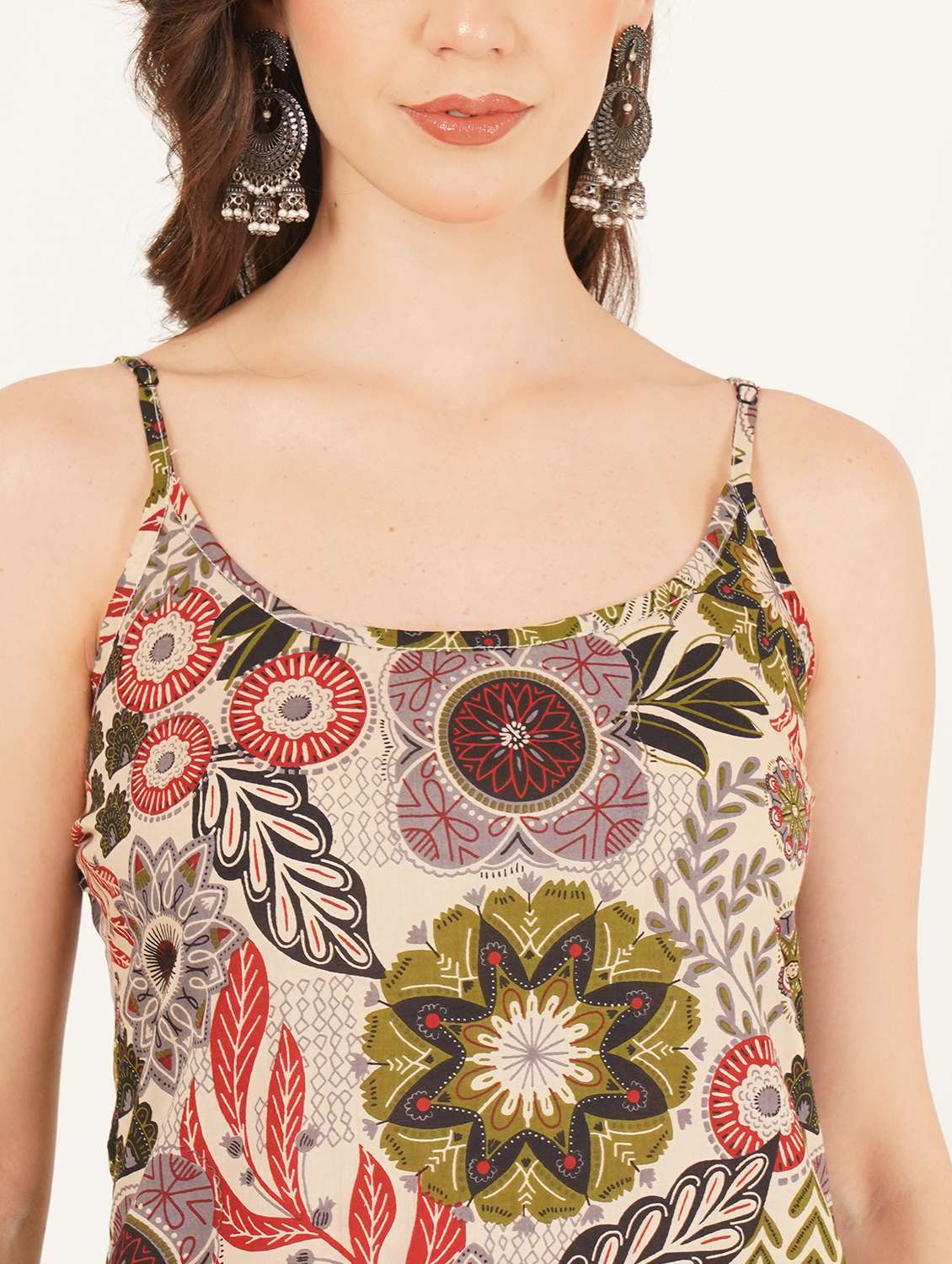 women printed shoulder strap straight kurti - 22542769 -  Standard Image - 1