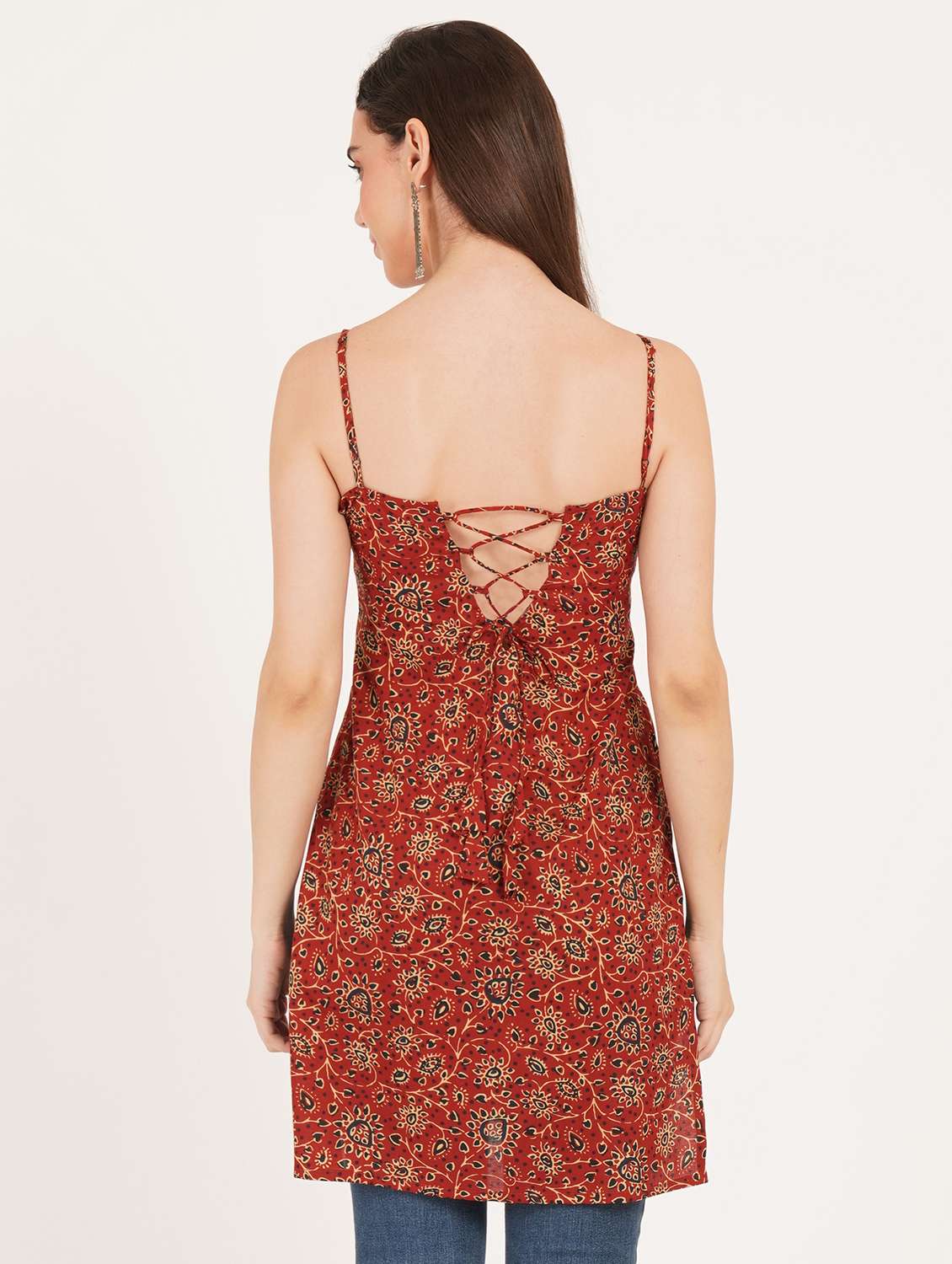 Women Printed Shoulder Strap Straight Kurti - 22542773 -  Standard Image - 4