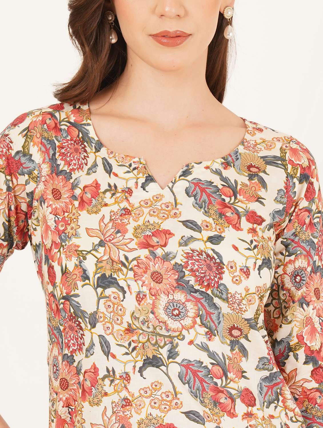 women printed three quarter sleeve straight kurti - 22542785 -  Standard Image - 1