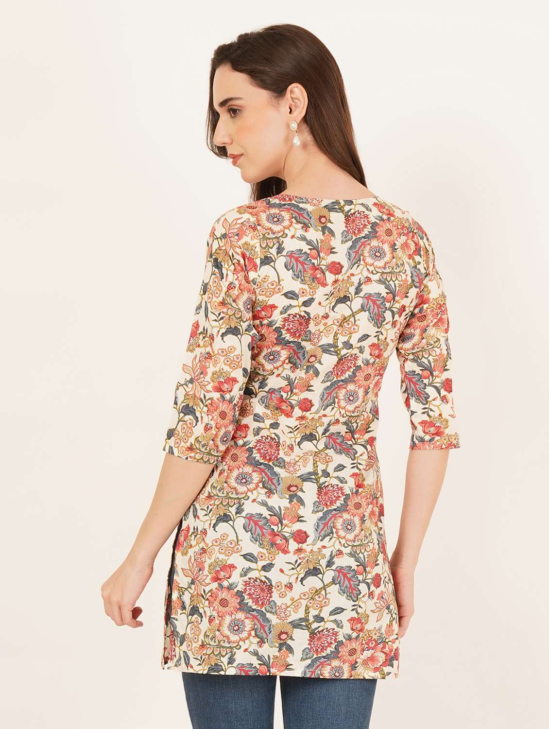 women printed three quarter sleeve straight kurti - 22542785 -  Standard Image - 4