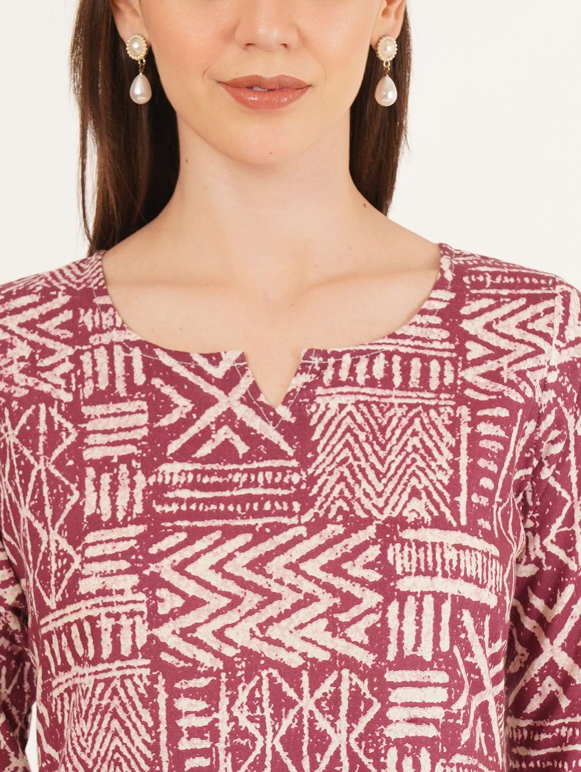 women printed three quarter sleeve straight kurti - 22542786 -  Standard Image - 1