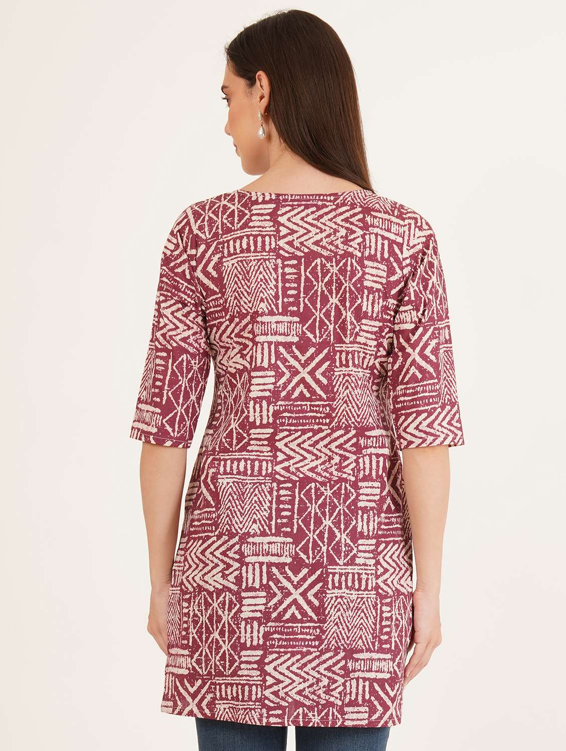women printed three quarter sleeve straight kurti - 22542786 -  Standard Image - 4