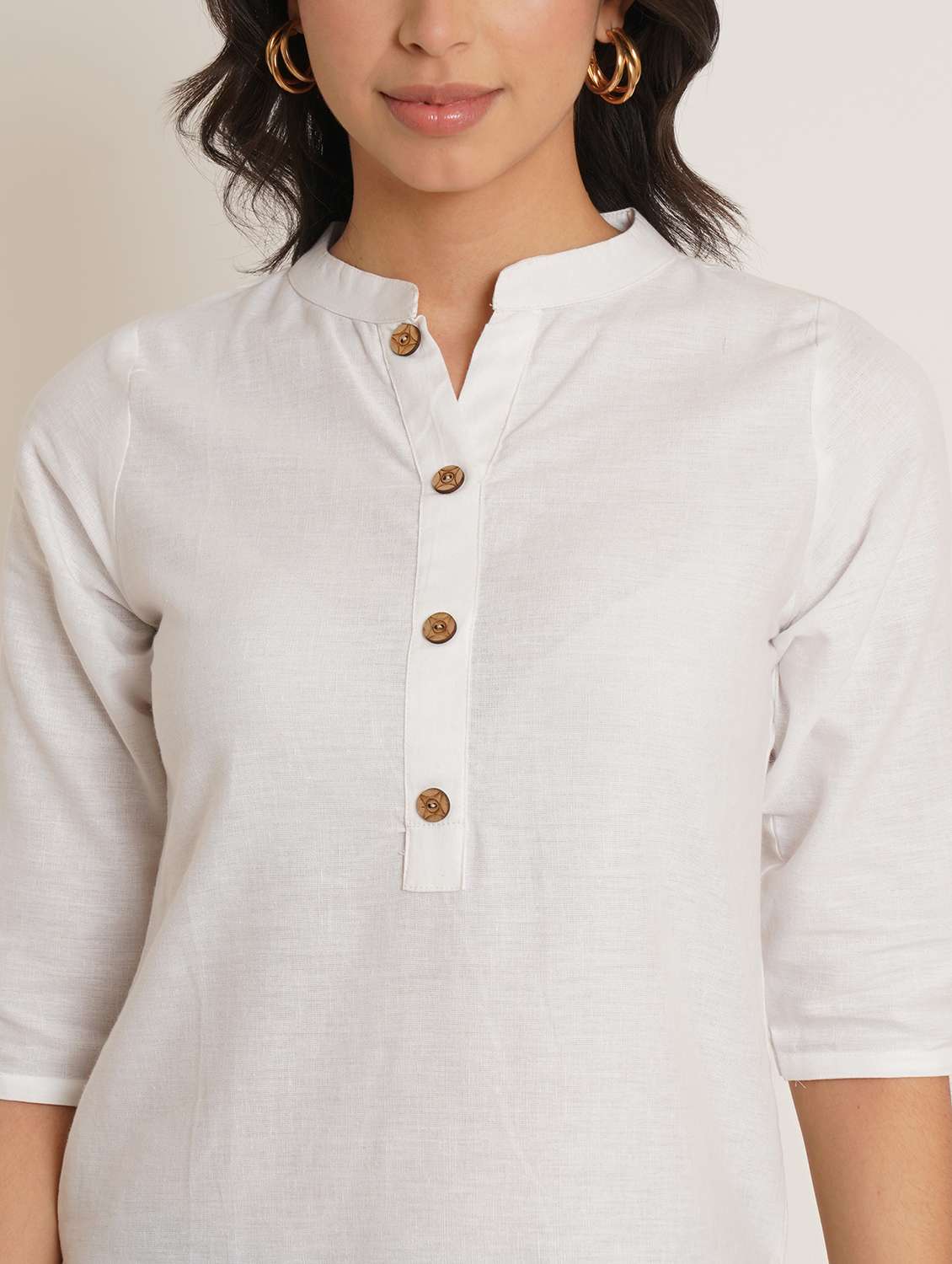 women solid three quarter sleeve straight kurti - 22542792 -  Standard Image - 1