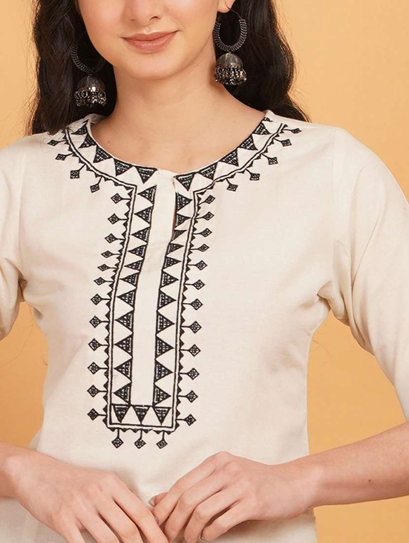 women embroidered three quarter sleeve straight kurti - 22542799 -  Standard Image - 1