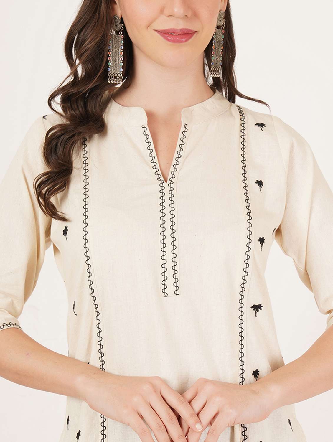 women embroidered three quarter sleeve straight kurti - 22542806 -  Standard Image - 1
