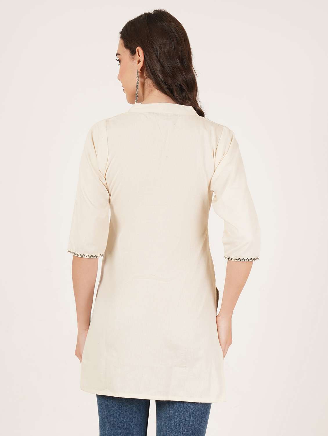 women embroidered three quarter sleeve straight kurti - 22542806 -  Standard Image - 4
