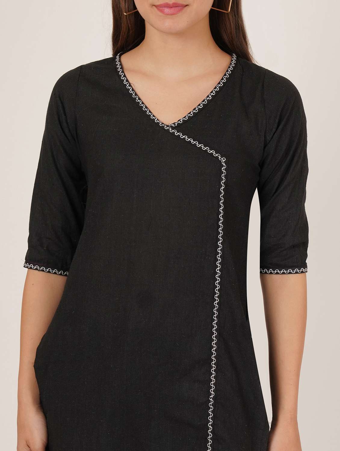 women solid three quarter sleeve angrakha kurti - 22542808 -  Standard Image - 1