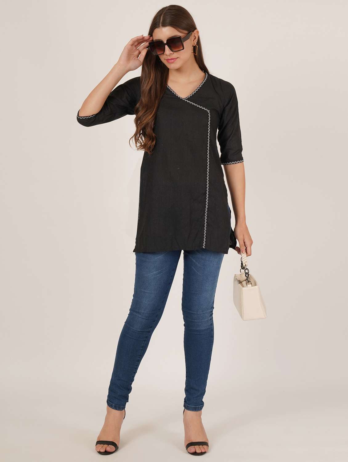 women solid three quarter sleeve angrakha kurti - 22542808 -  Standard Image - 4