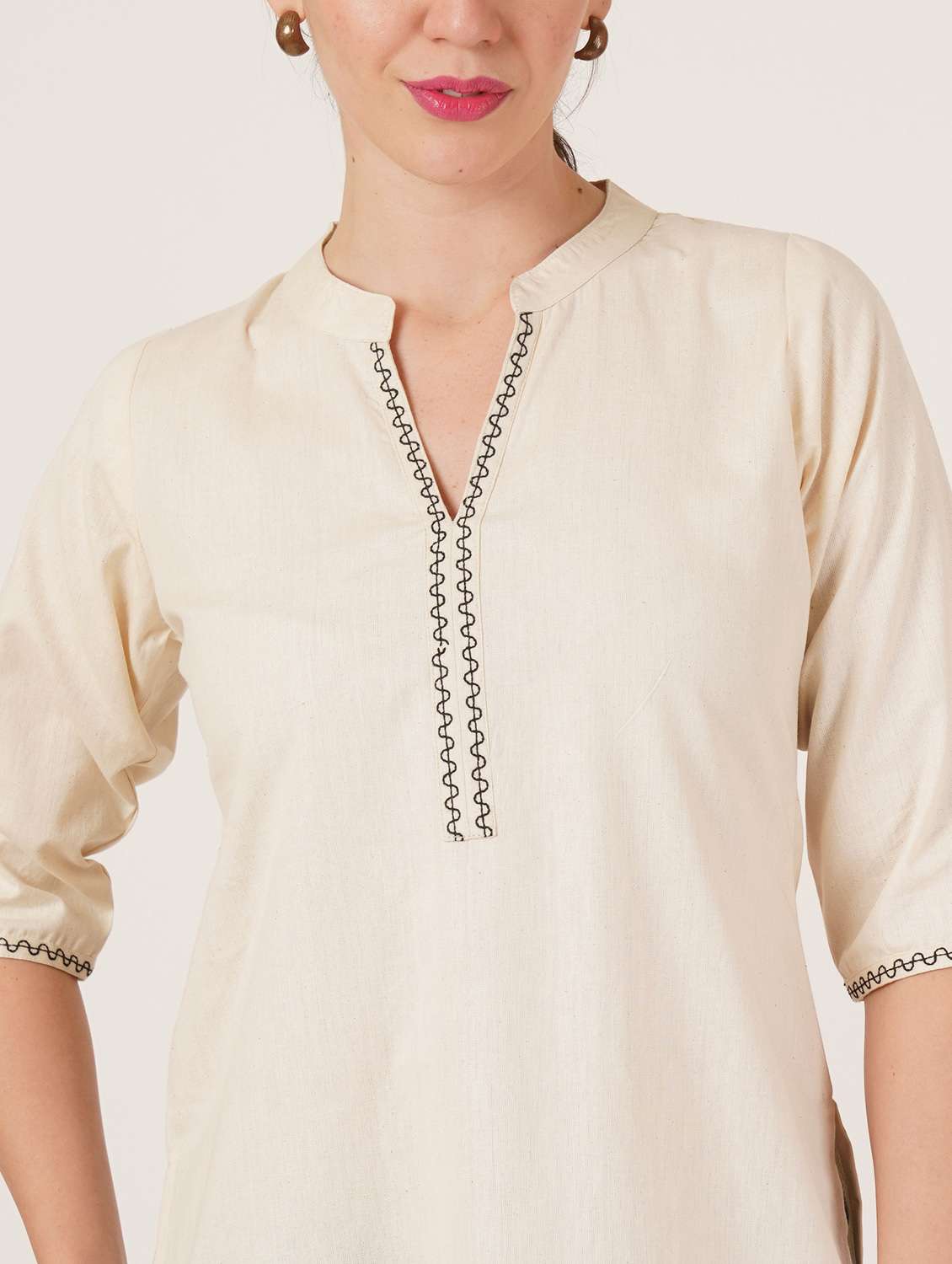 women embroidered three quarter sleeve straight kurti - 22542813 -  Standard Image - 1