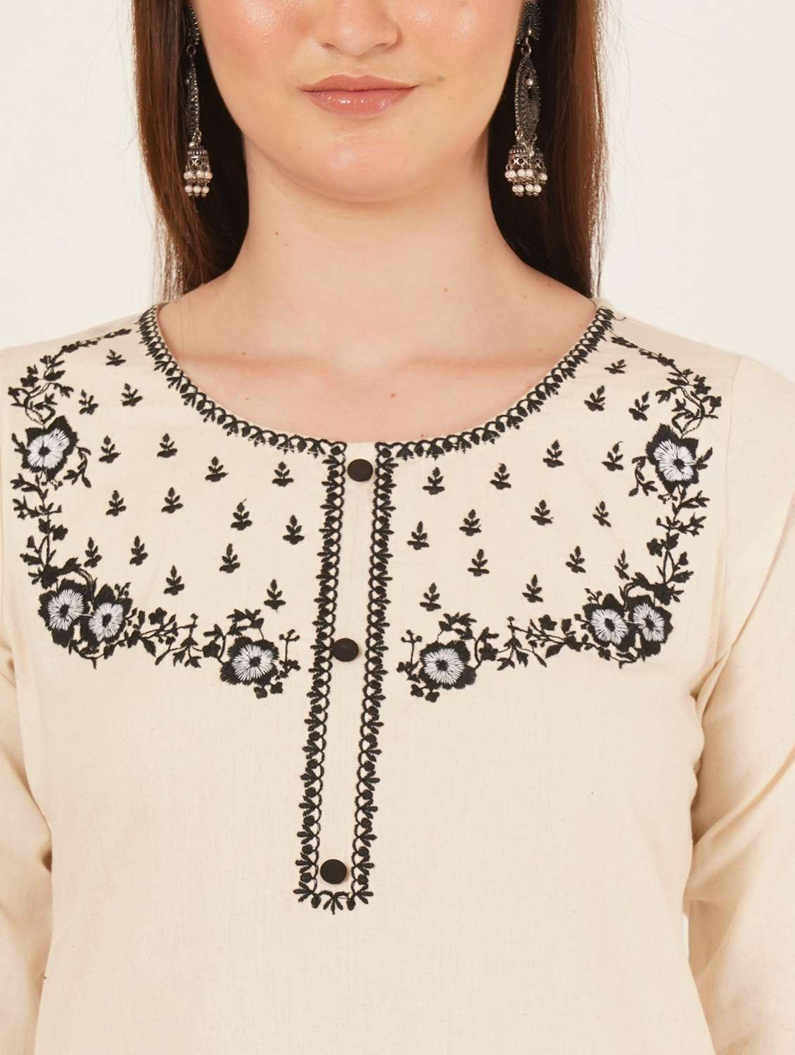 women embroidered three quarter sleeve straight kurti - 22542816 -  Standard Image - 1