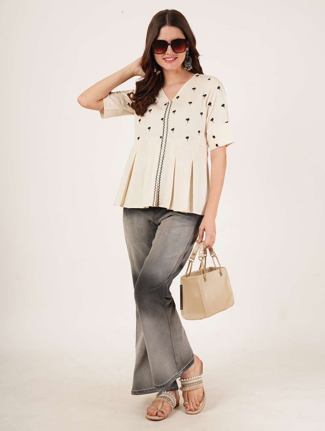 women embroidered puff sleeve a line top - 22542824 -  Standard Image - 4