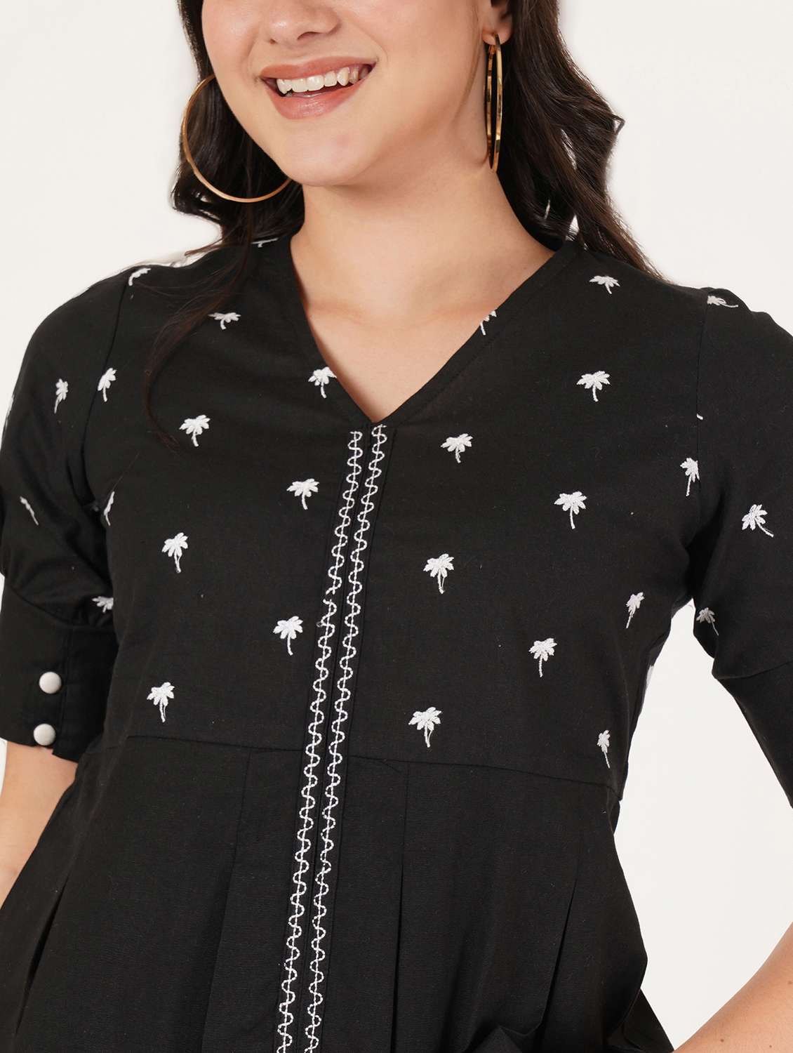 women embroidered puff sleeve a line top - 22542825 -  Standard Image - 1