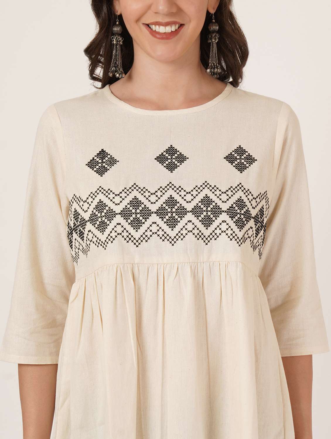women embroidered three quarter sleeve ethnic top - 22542830 -  Standard Image - 1