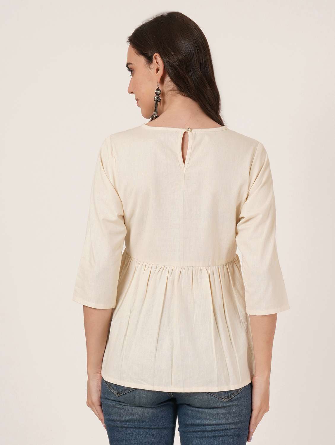 women embroidered three quarter sleeve ethnic top - 22542830 -  Standard Image - 4