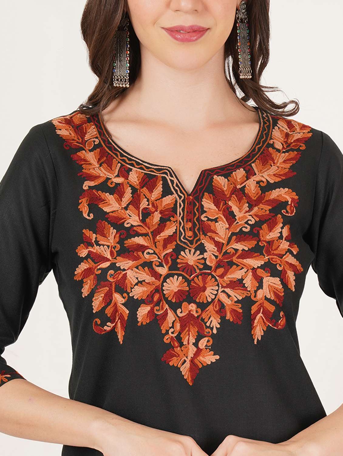 Women Embroidered Notch Neck Straight Kurti - 22542838 -  Standard Image - 1