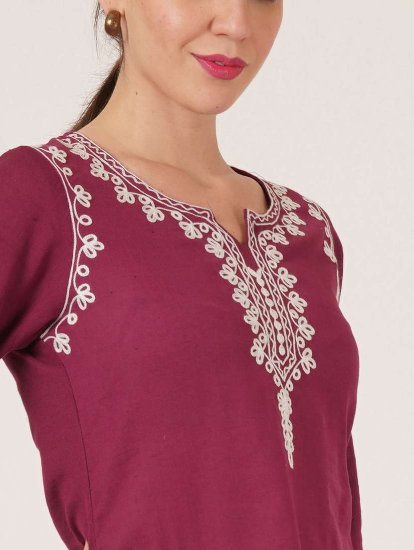 women embroidered notch neck straight kurti - 22542844 -  Standard Image - 1