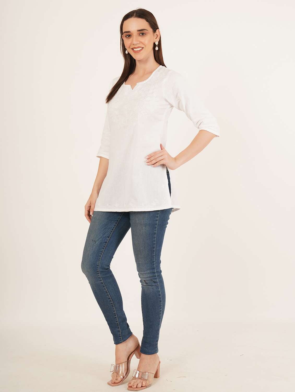 women embroidered notch neck straight kurti - 22542855 -  Standard Image - 6