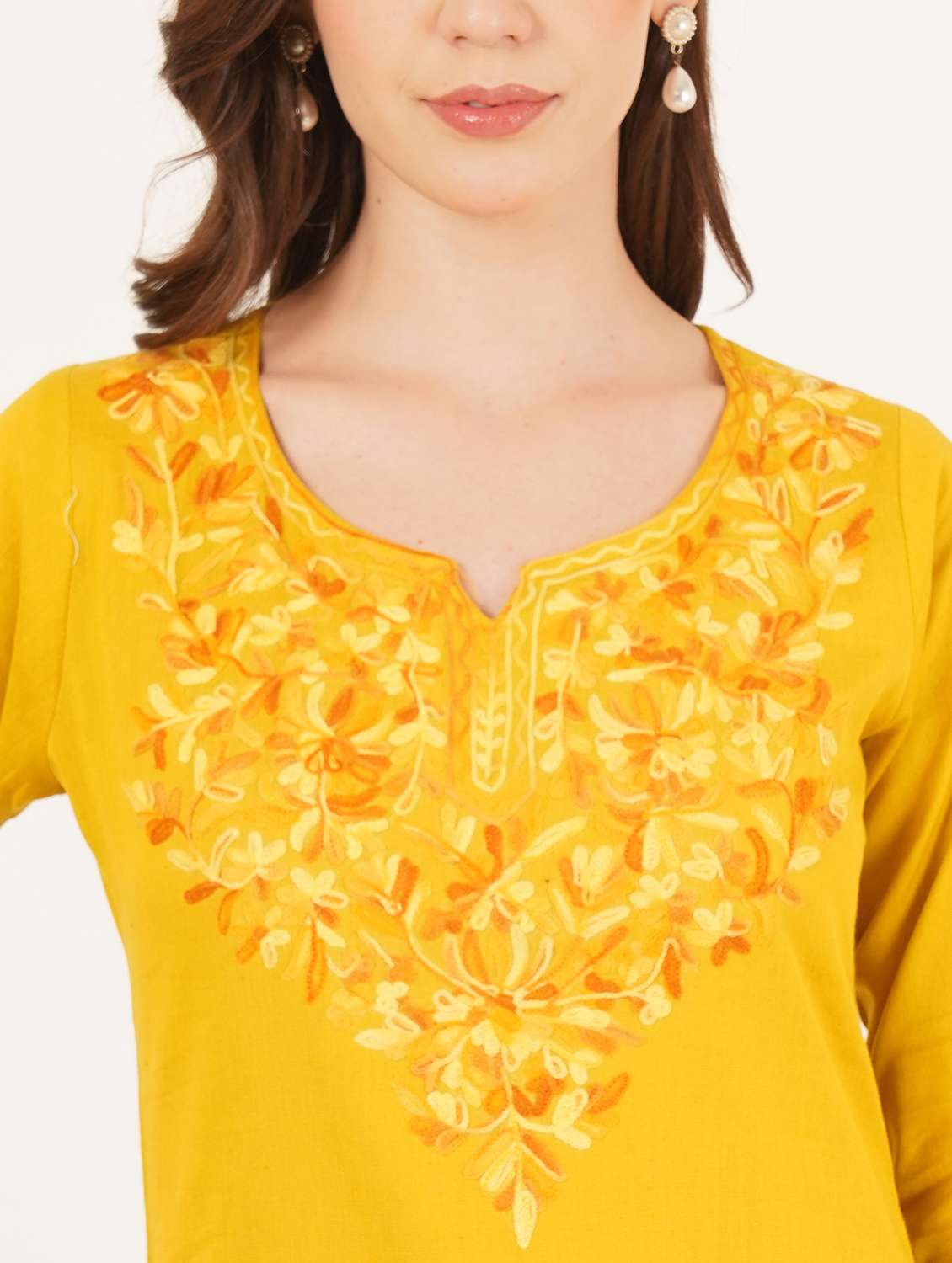 women embroidered notch neck straight kurti - 22542859 -  Standard Image - 1