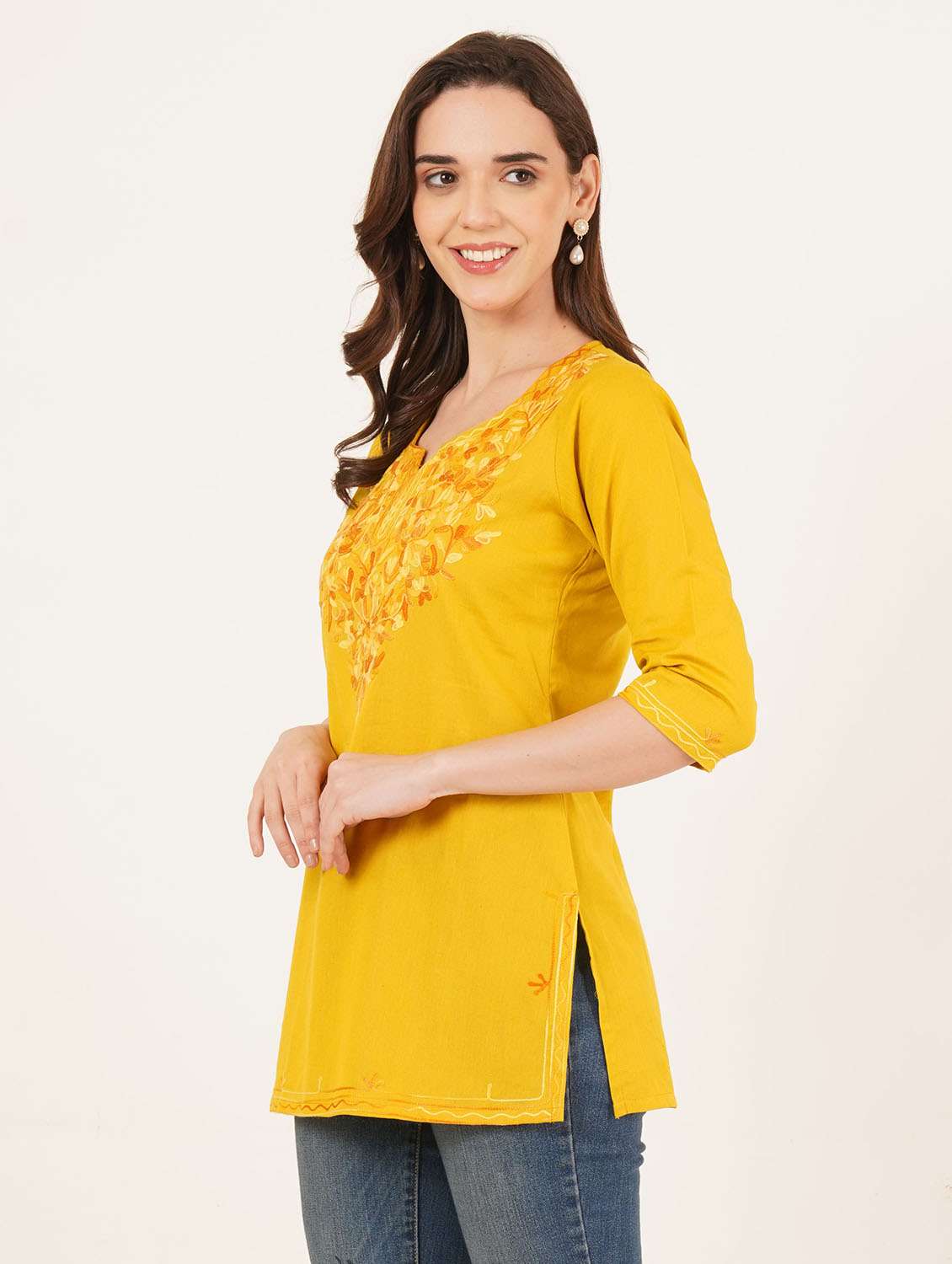 women embroidered notch neck straight kurti - 22542859 -  Standard Image - 4