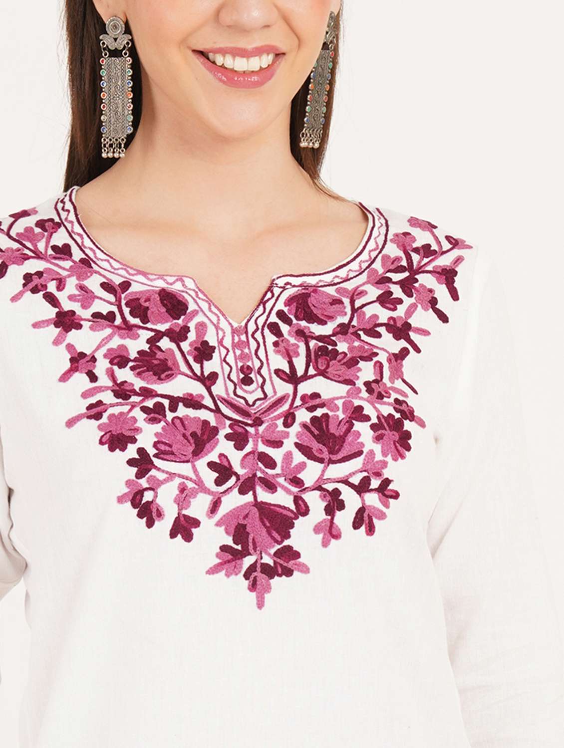 women embroidered notch neck straight kurti - 22542862 -  Standard Image - 1