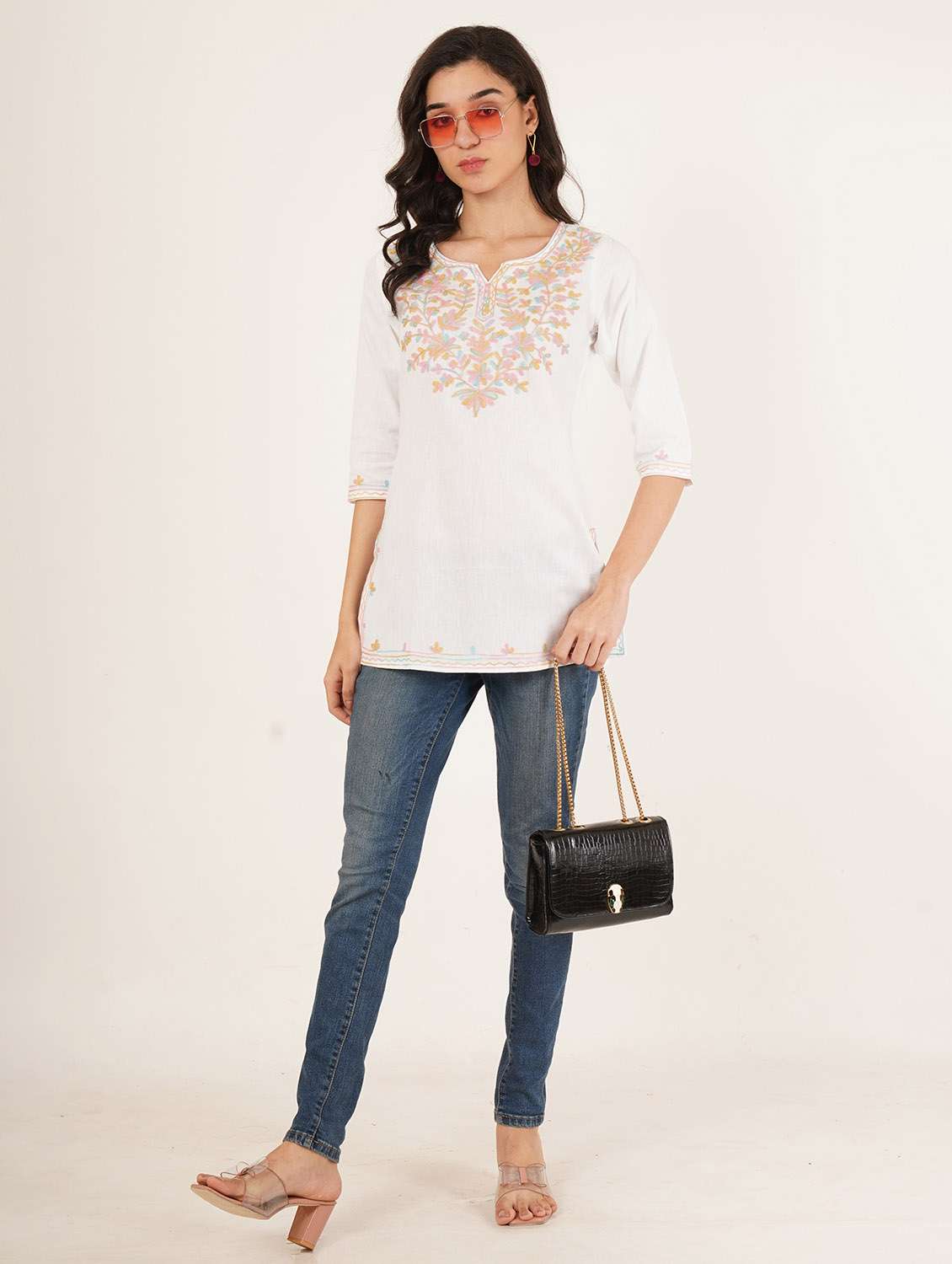Women Embroidered Notch Neck Straight Kurti - 22542864 -  Standard Image - 4