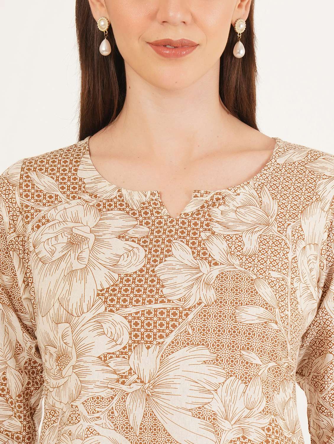 women printed three quarter sleeve straight kurti - 22542868 -  Standard Image - 1