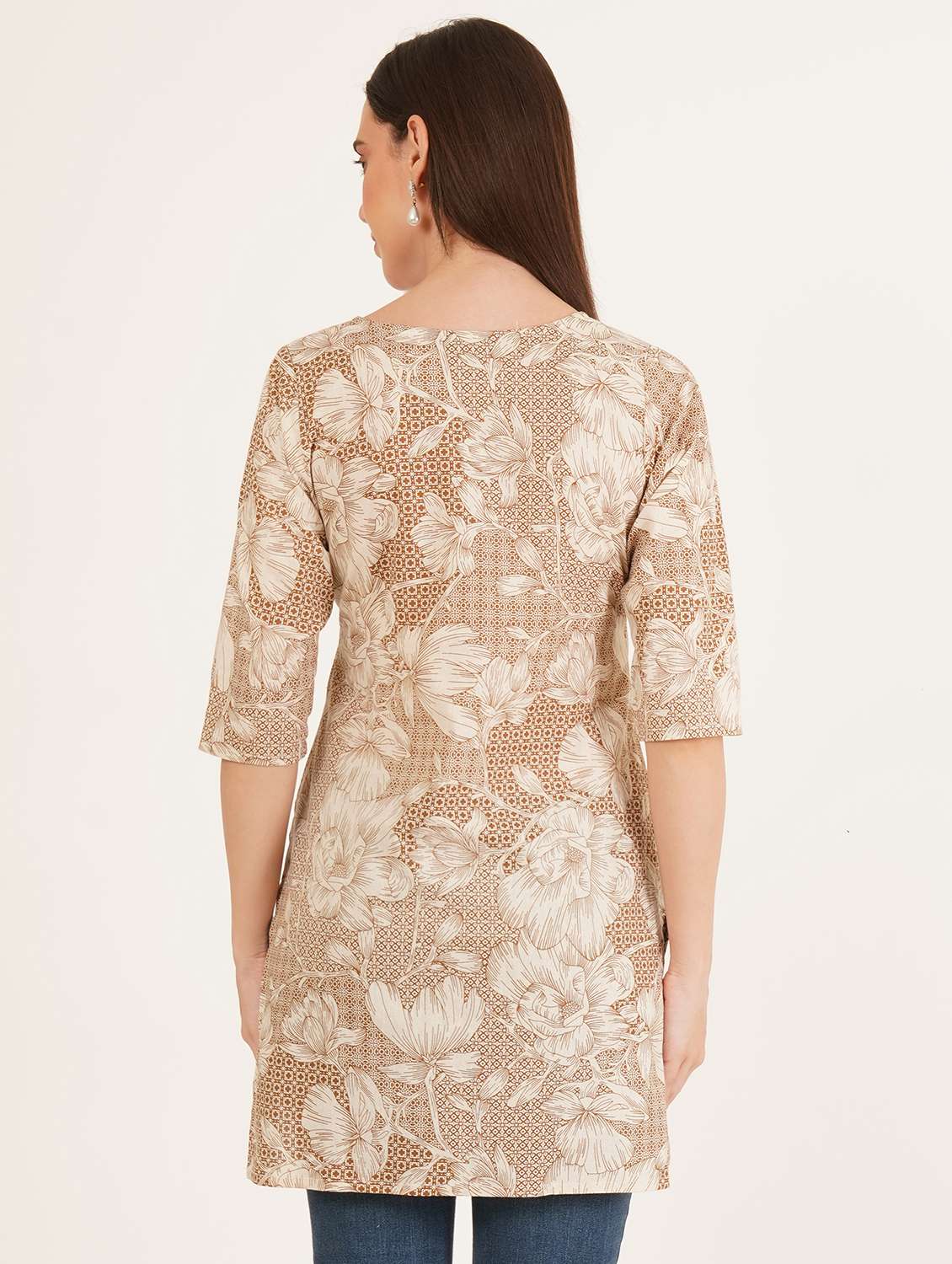 women printed three quarter sleeve straight kurti - 22542868 -  Standard Image - 4
