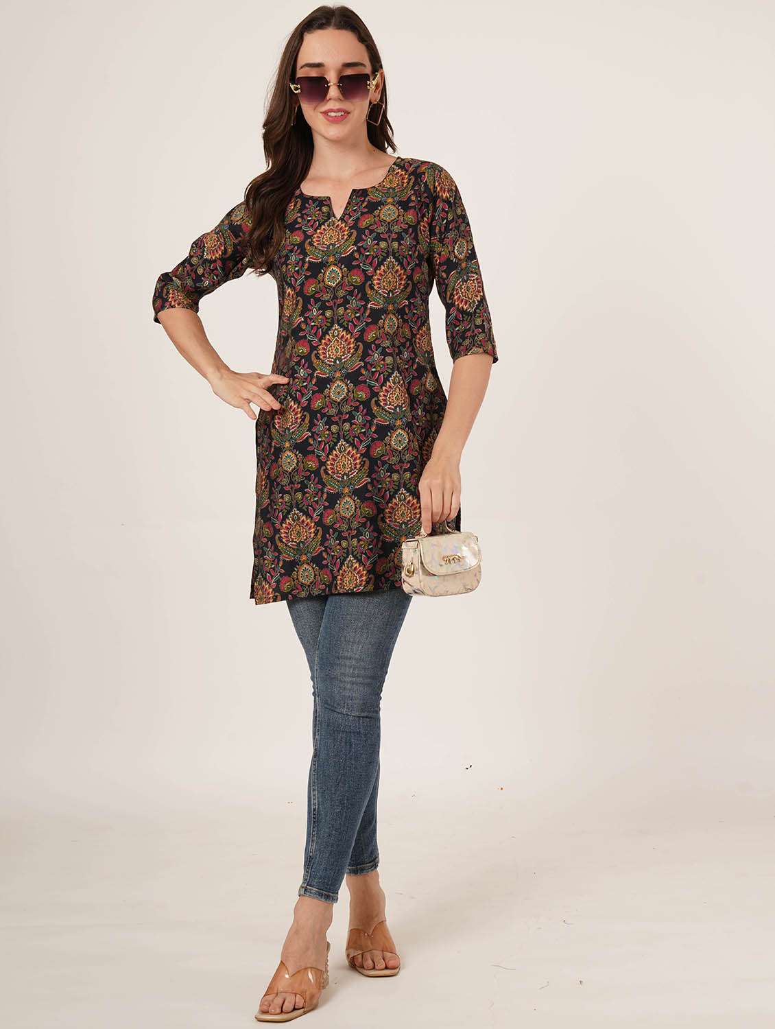 women printed three quarter sleeve straight kurti - 22542880 -  Standard Image - 6