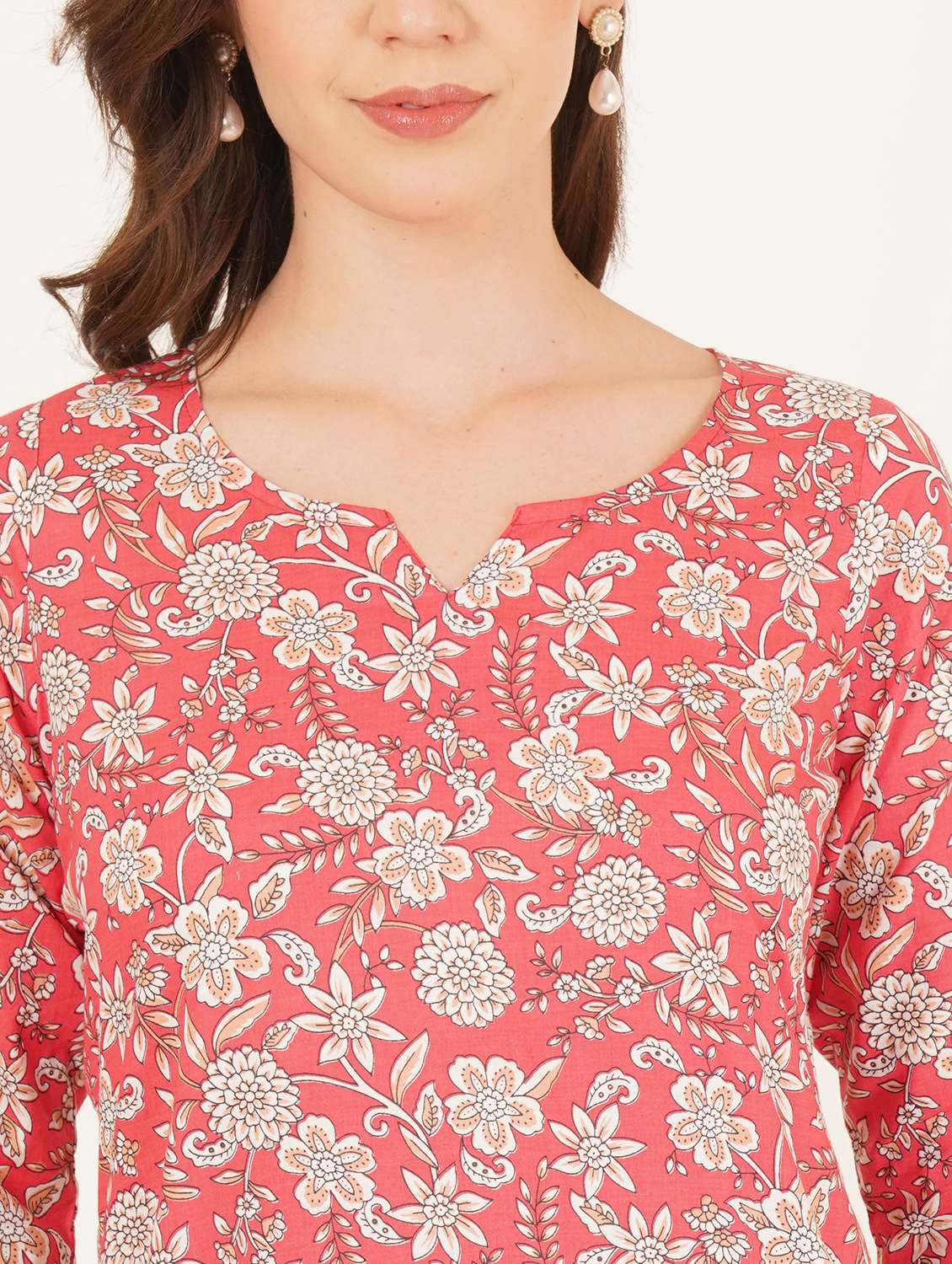 women printed three quarter sleeve straight kurti - 22542882 -  Standard Image - 1