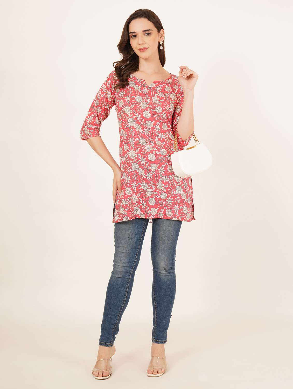 women printed three quarter sleeve straight kurti - 22542882 -  Standard Image - 4