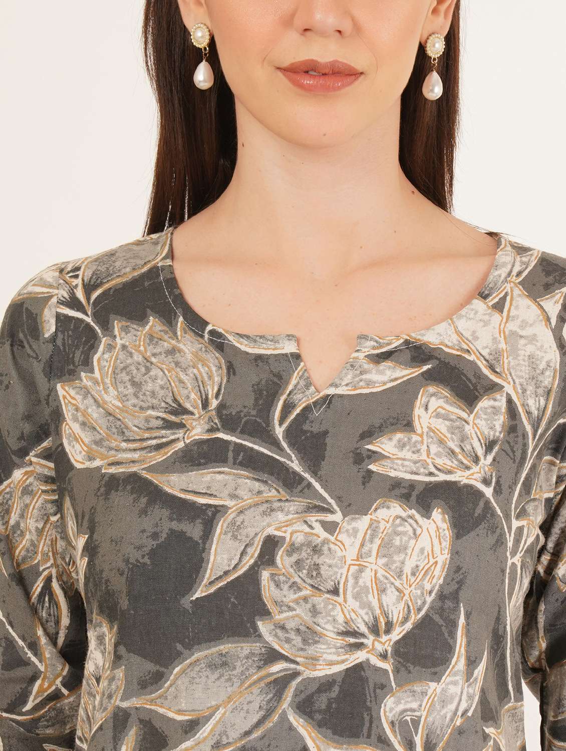 women printed three quarter sleeve straight kurti - 22542891 -  Standard Image - 1