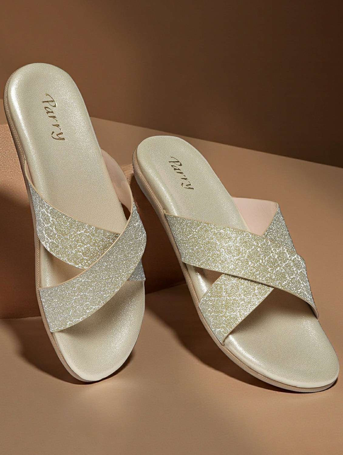 women gold slip on sandal