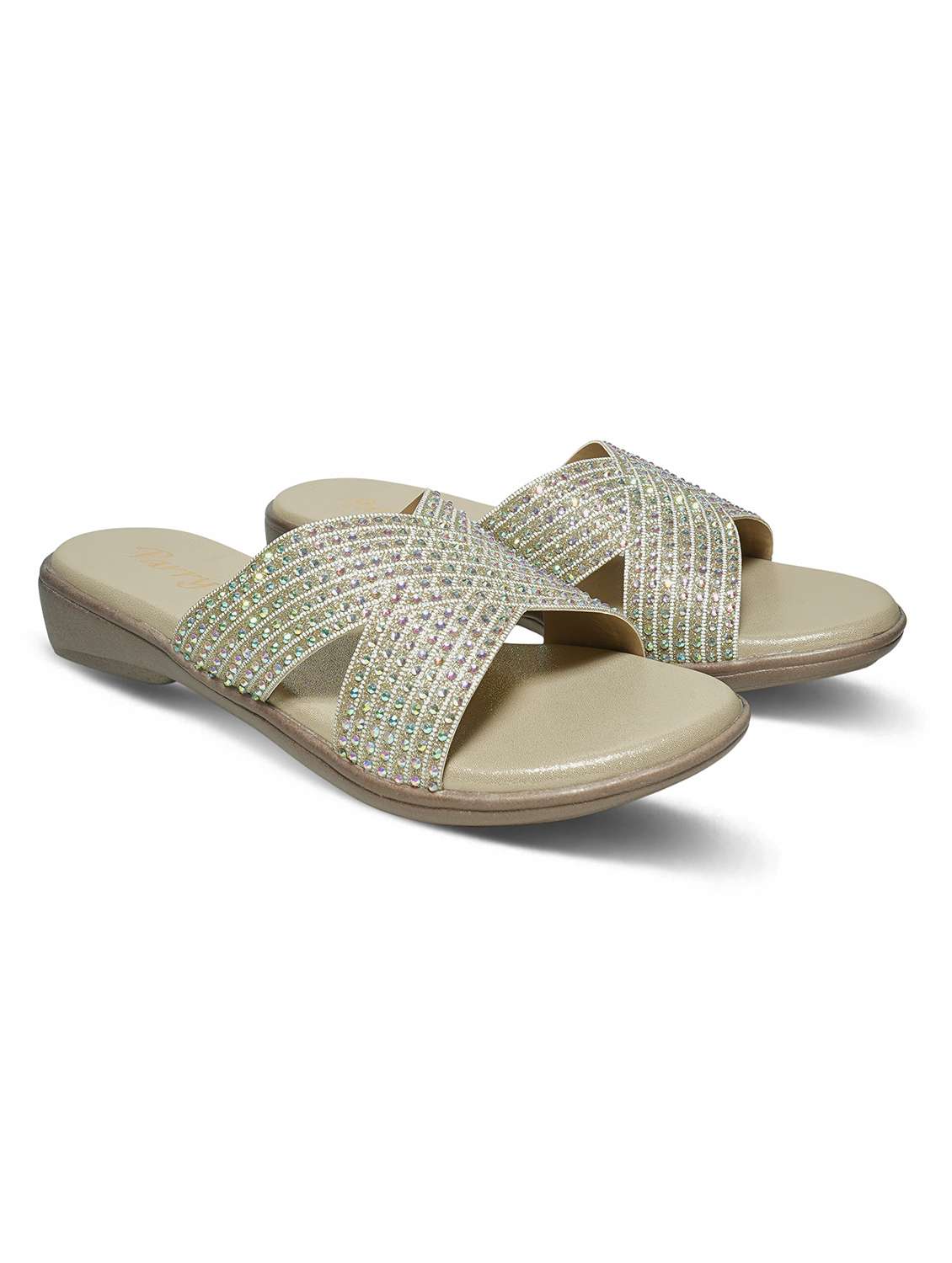 women gold slip on sandal - 22543073 -  Standard Image - 1