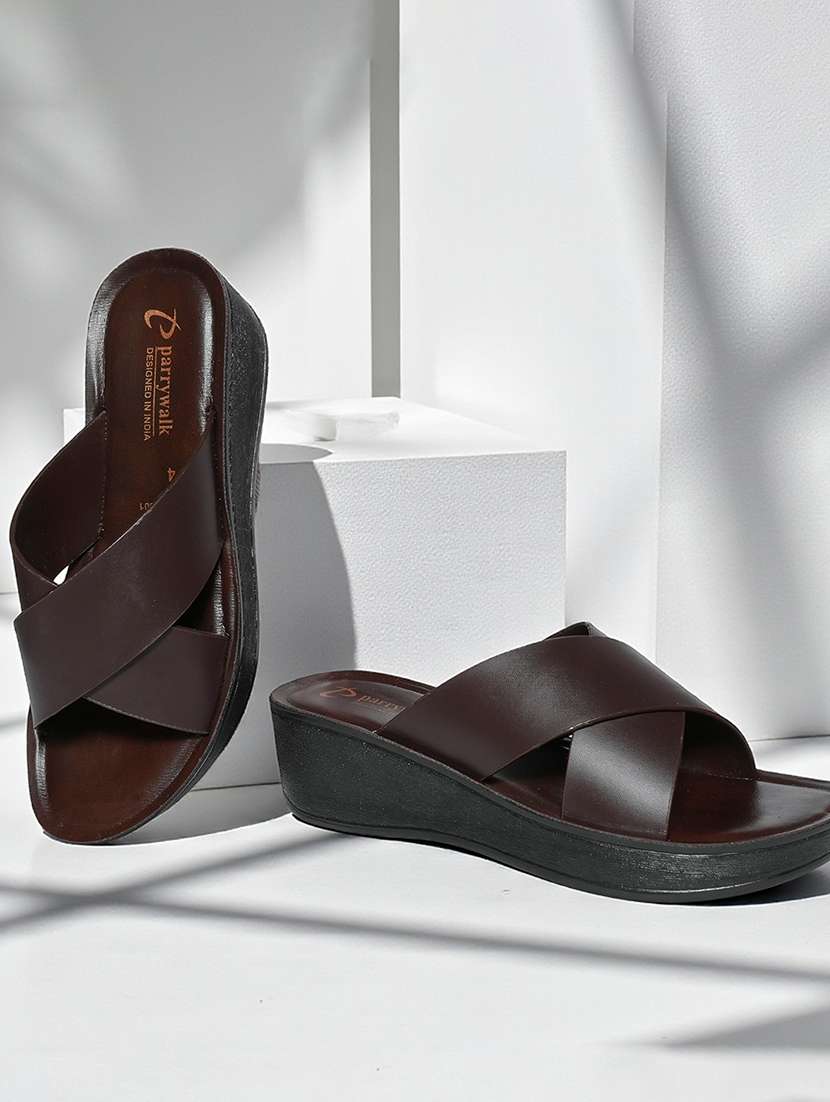 women brown slip on wedge