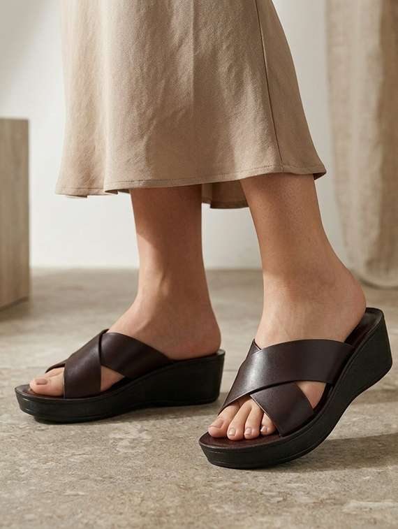 women brown slip on wedge - 22543119 -  Standard Image - 4