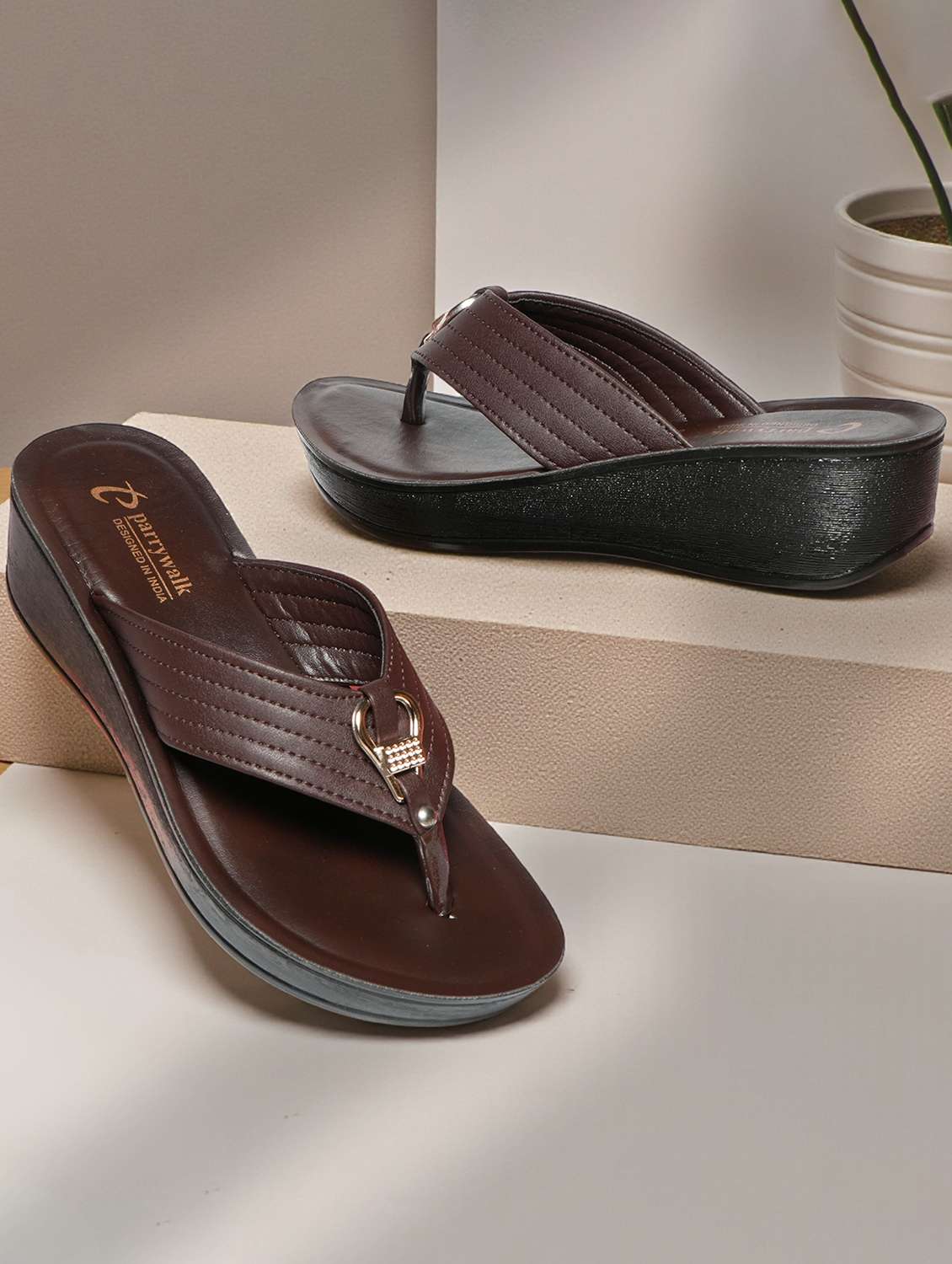 women brown toe separator wedge