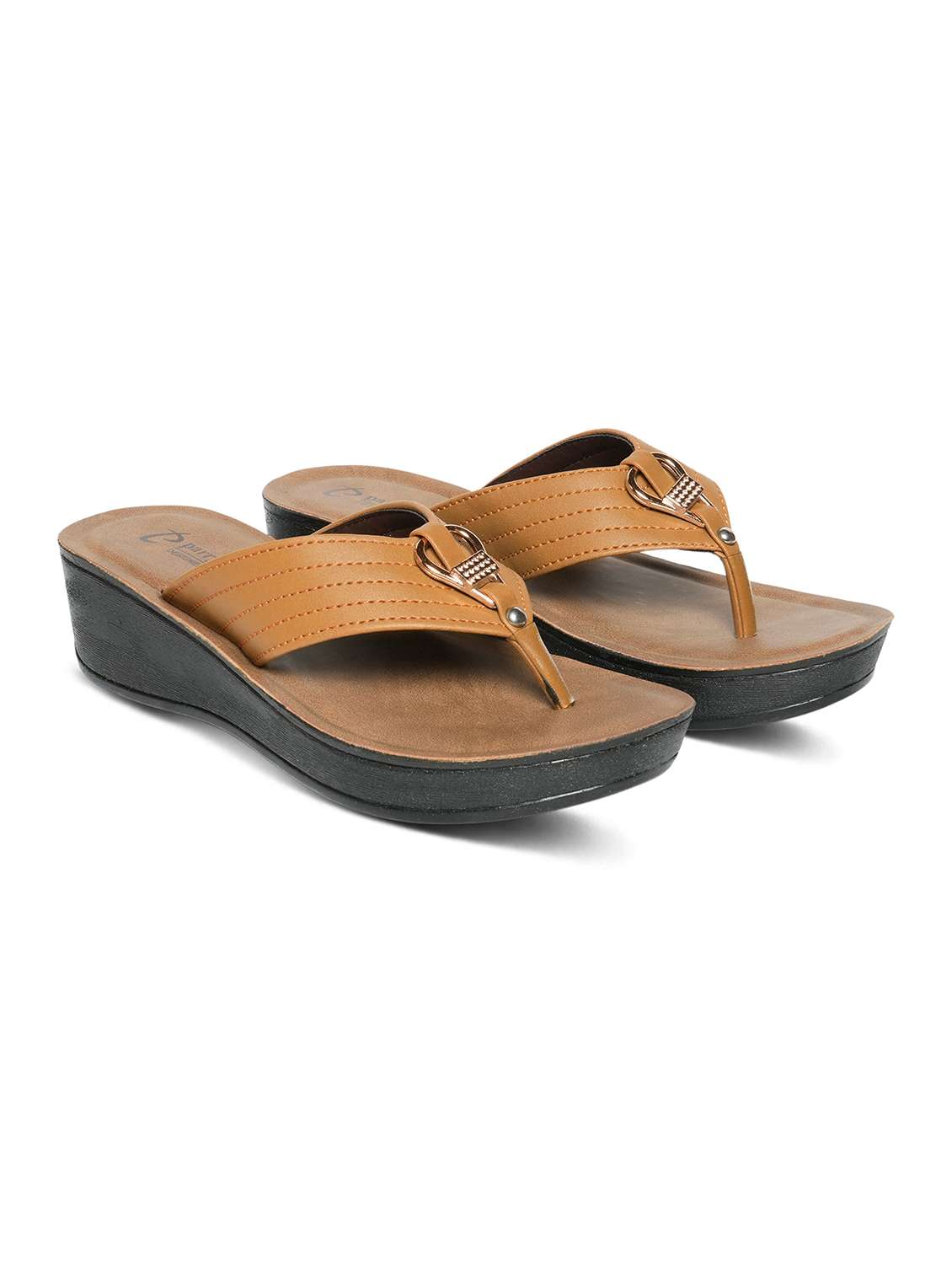 Women Tan Toe Separator Wedge - 22543121 -  Standard Image - 1