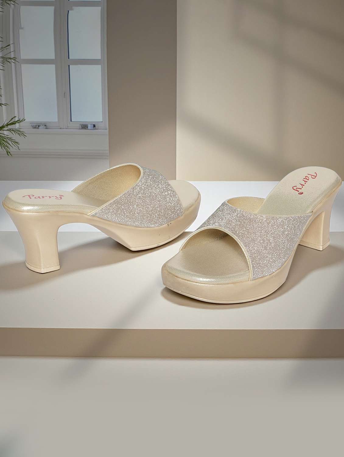 women gold slip on sandal