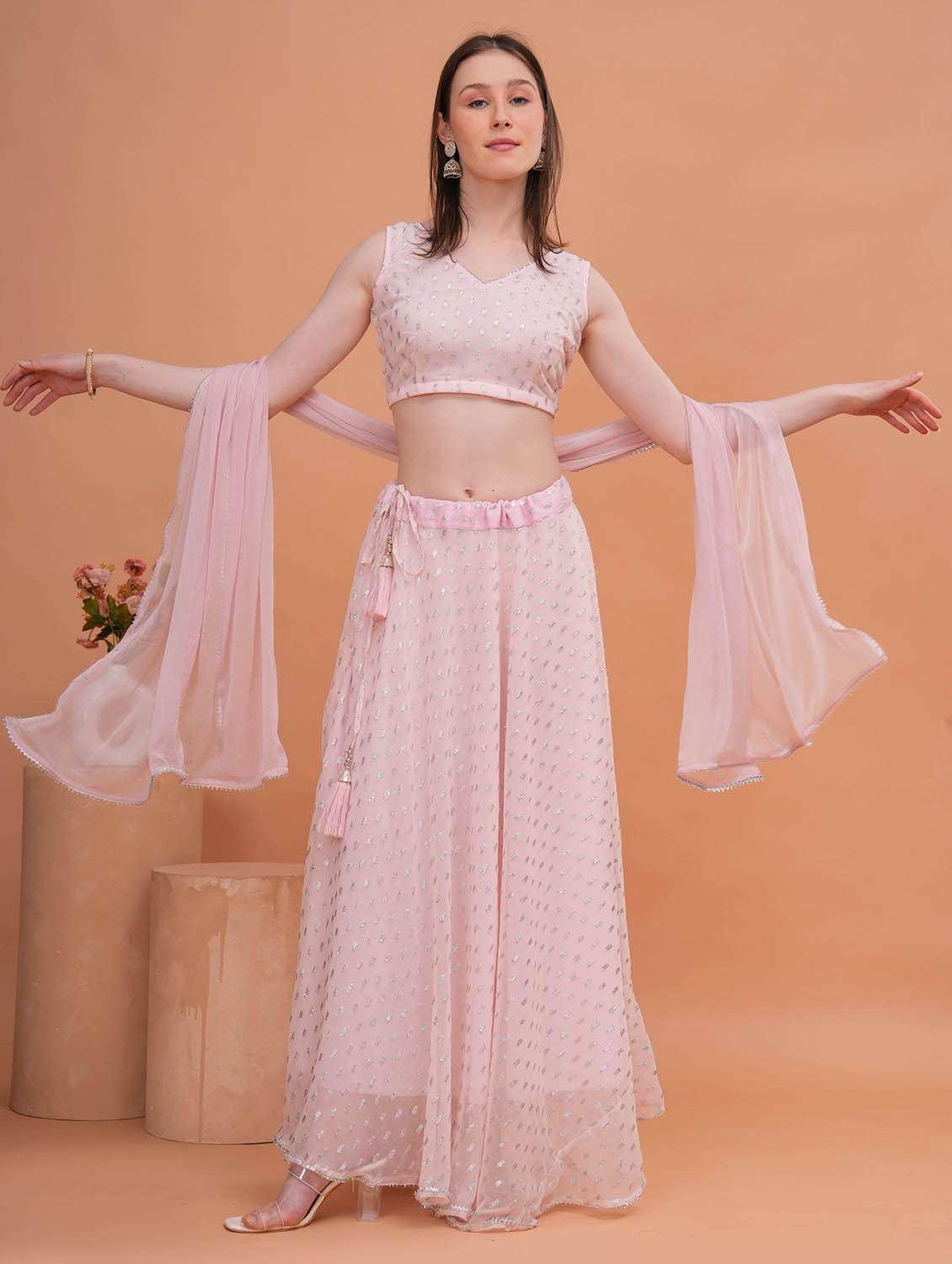 women self design stitched flared lehnga choli with dupatta set - 22543190 -  Standard Image - 1