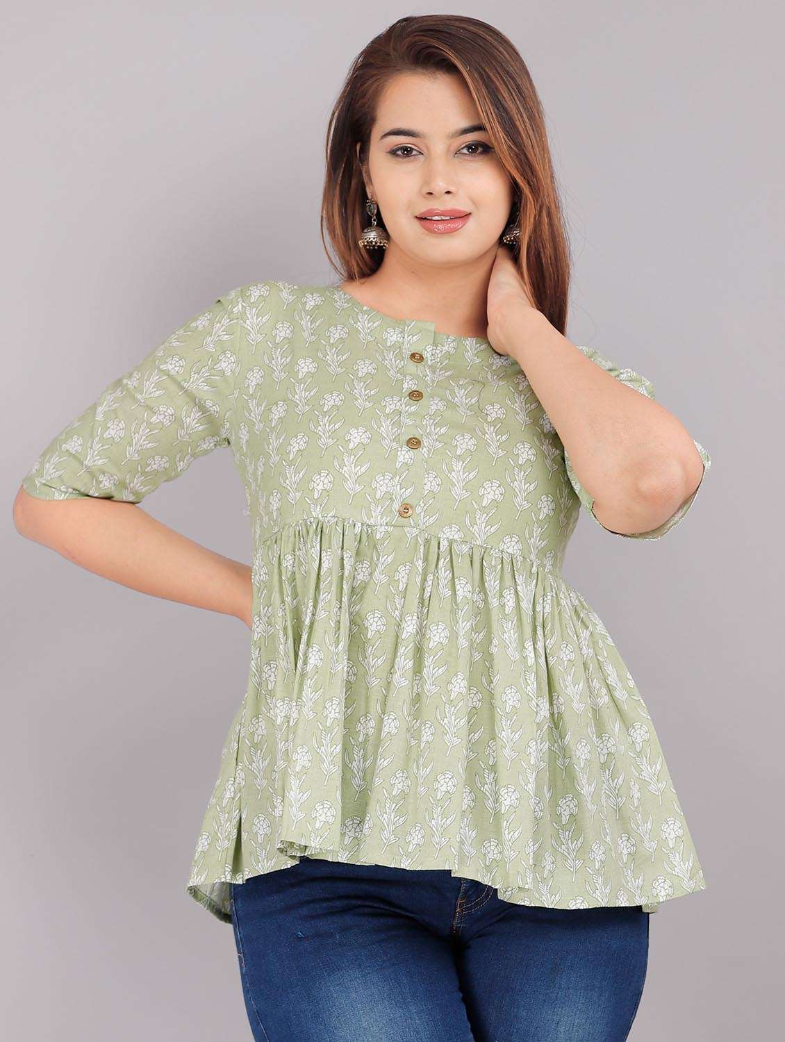Green Cotton Flared Top - 22543193 -  Standard Image - 1
