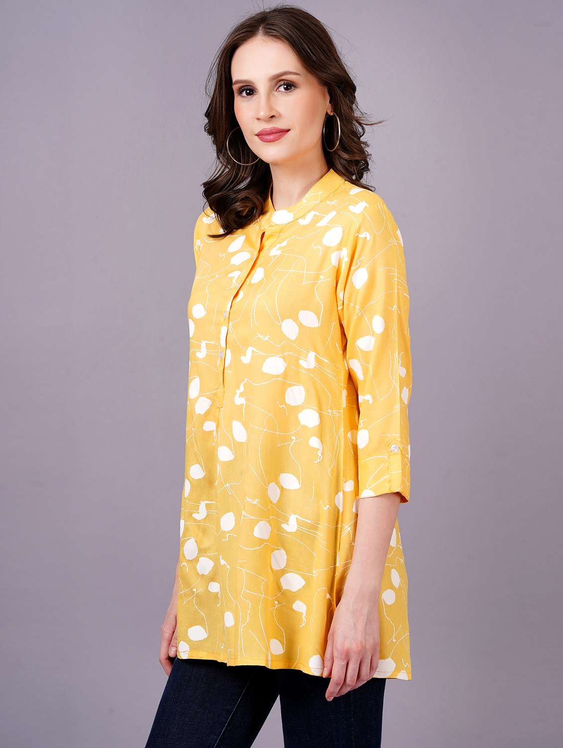 women printed three quarter sleeves a-line tunic - 22543200 -  Standard Image - 1