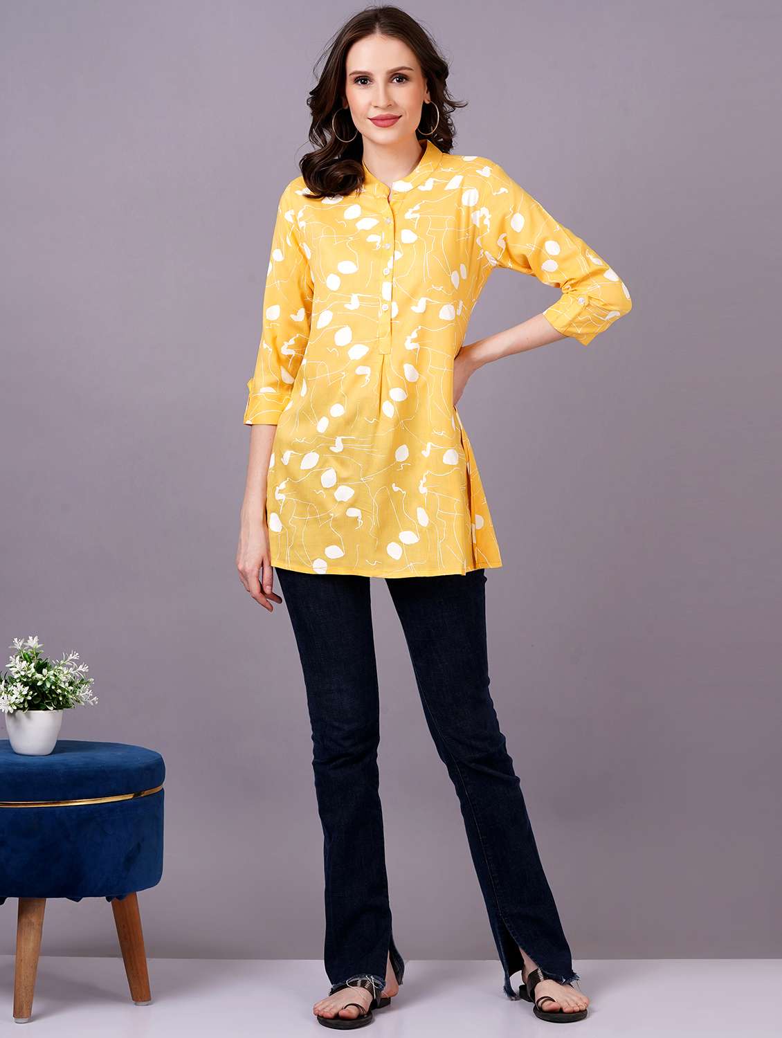 women printed three quarter sleeves a-line tunic - 22543200 -  Standard Image - 4